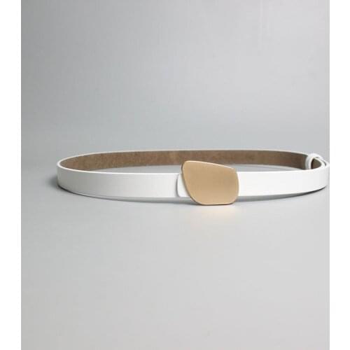 Retro irregular trapezoidal smooth button leather belt for women with denim pants skirt button belt