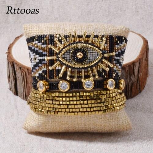 Rttooas Black Turkish Evil Eye Bracelet Women MIYUKI Beads Charm Bracelets Gold Handmade Beaded Tassel Jewelry 2020 New Arrival