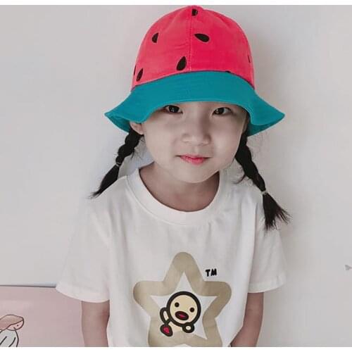 Reversible Bucket Hat Double Sided Flip Fishermans Hat Watermelon Printed Kids Hats Toddler Children Sun Cap Casquette Enfant
