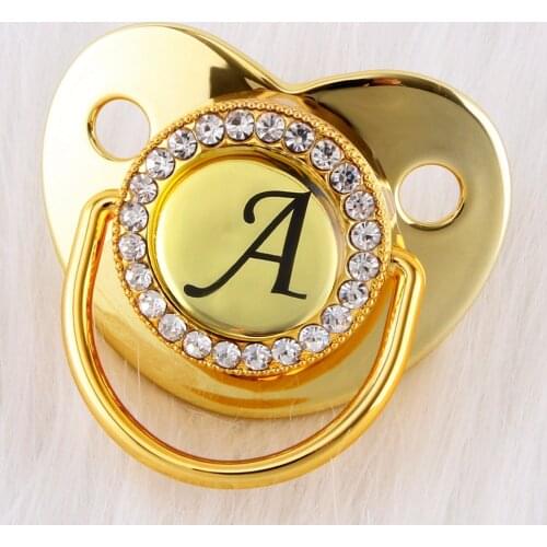 Handmade Bling Baby Pacifier 26 Initial Alphabet Newborn Golden Pacifiers Silicone Orthodontic Nipple Soother