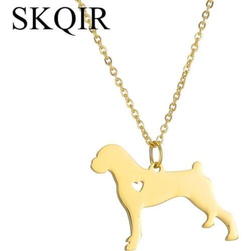 SKQIR Charms Can Engrave Boxer Dog Pendant Necklace For Pet Stainless Steel Chain Cute Dog Animal Necklaces Women Heart Jewelry