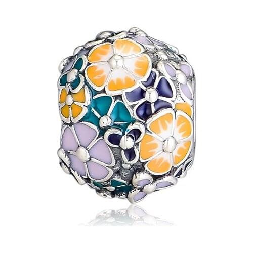 Spring Garden Flowers Arrangement Enamel Charm Fit Beaded Snake Chain Bracelets Sterling Silver Jewelry Beads for Jewelry Making