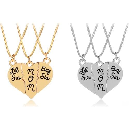 Mother Jewelry Gift Big Sis Lil Sis Mom Puzzle Heart Pendants Matching Necklaces Set Mothers Day Gift from Daughter
