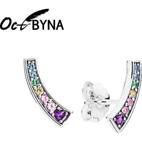 Octbyna Hot Sale Silver Color Arc Clear CZ Fine Stud Earrings For Women Wedding Engagement Stud Earrings Jewelry