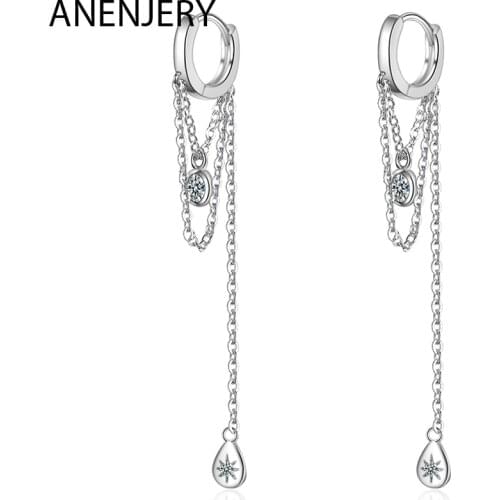 ANENJERY 925 Sterling Silver Long Tassel Water Drop Shape Earrings For Women Handmade Jewelry S-E1071