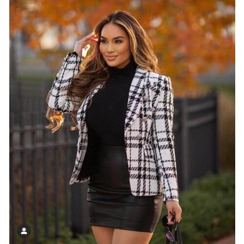 Top Quality High Street Autumn Style Sexy Full Sleeves Black Plaid Button Blazer Tops 2020 Celebrity Designer Celebrity Party We