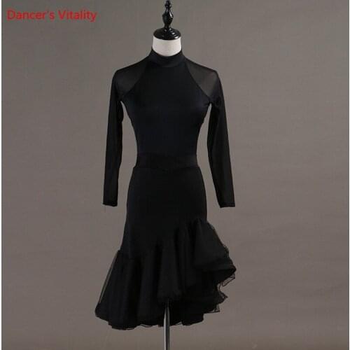 Latin Dance Suit Mesh Yarn High-Necked Body Suit Practice Clothes Adult Female New Elegant Skirt Performance Clothing Set