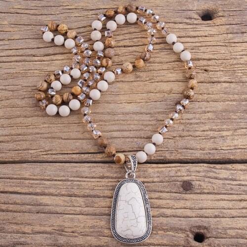 RH Fashion Bohemian Jewelry Accessory 8mm Stones Knotted With Stone Dorp Pendant Necklaces For Women Boho Gift