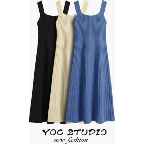 Womens Knitted Sling Dress Elasticity 2020 Summer Korean Style Bottoming Sexy Slimming Vest Dress Spaghetti Strap Woman Dress