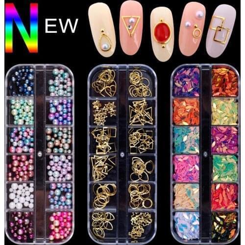 1 Box Colored Nail Fingernail Glitter Hollow Alloy Pearl Horse Eyes Sequins DIY 3D Nail Art Rhinestone Manicure Decoration Tips