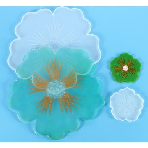 1PC Coasters Silicone Molds Flower Shape Resin Mould Flowers Tray Cup Mat Mold For DIY Crafts Table Decoration Supplies