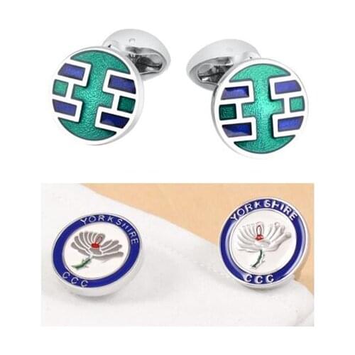 10pairs/lot Quality Round Enamel Yorkshire Cufflinks Copper Green Blue Plating Cuff Links Business Style Mens Jewelry Wholesale