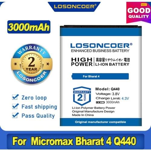 100% Original LOSONCOER ACBPR25M05 3000mAh Battery For Micromax Bharat 4 Q440 Smart Phone