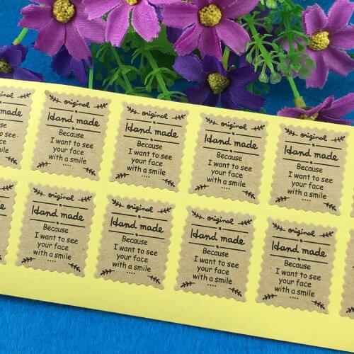 1200PCS/Lot Fashion kraft 2.7x2.3cm rectangle Printed above"Hand made"Sticker Labels Adhesive Stickers DIY For Box/gift/envelope