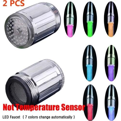 2PCS Luminous Light-up LED Water Faucet Shower Tap Basin Water Nozzle Bathroom Kitchen Heater Faucets thermostat Blue /3/7 Color