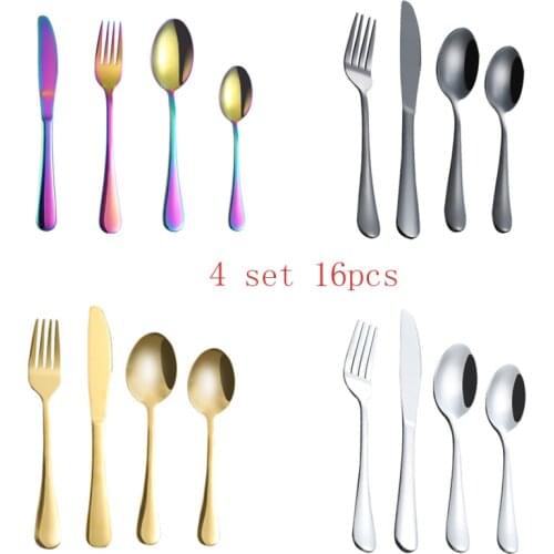 4 set 16pcs Dinnerware Set 304 Stainless Steel Cutlery Set Knife Fork Spoon Tableware Wedding Silverware set