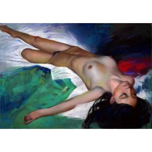 Free shipping wall art decoration picture impression nude art sexy black hair women oil painting canvas prints printed on canvas
