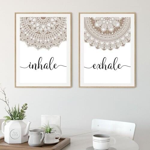 Bohemian Exhale Inhale Mandala Mindfulness Zen Wall Art Print Poster Picture Canvas Painting Yoga Room Living Room Home Decor