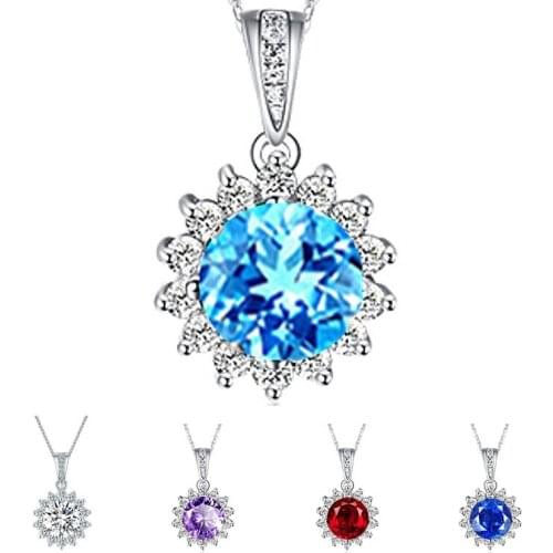 B-ling B-ling Shiny Crystal Flower Pendant Necklace For Women Jewelry Charm Lady Silver 925 Chain Necklace Accessories Female