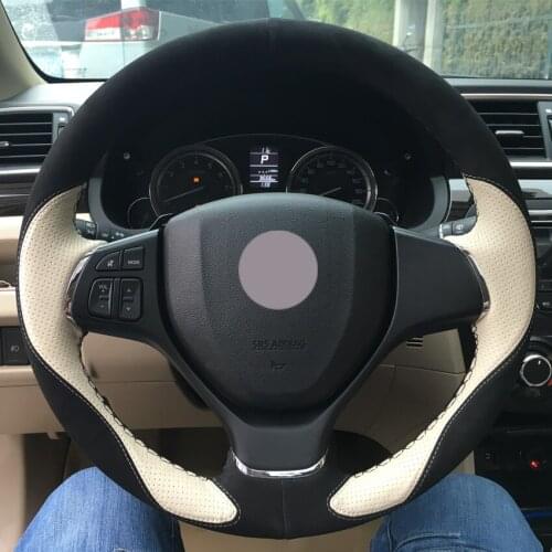 Black Suede Beige Leather Car Steering Wheel Cover for Suzuki Alivio 2015 2016 auto Steering Covers