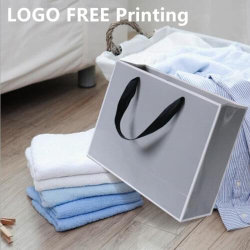 Black/White LOGO FREE Printing 100PCS/LOT Thickening Grey Blank Paper Bag Man Clothes Shopping Bag Paper Gift Bag Carrier Bag