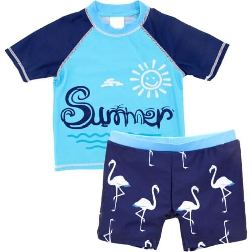 2020 Kids Boys Swimsuit Two Piece Cartoon Printed Summer Short Sleeve Children Swimwear Beach Bath Rash Guards