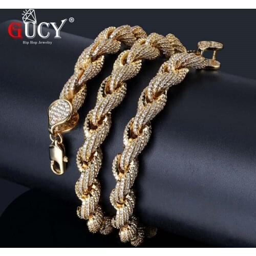 GUCY Hip Hop 8mm Rope Chain Necklace Gold/Silver Plated Iced Out Micro Pave AAA CZ Stones Charm Chain Necklaces For Men Women