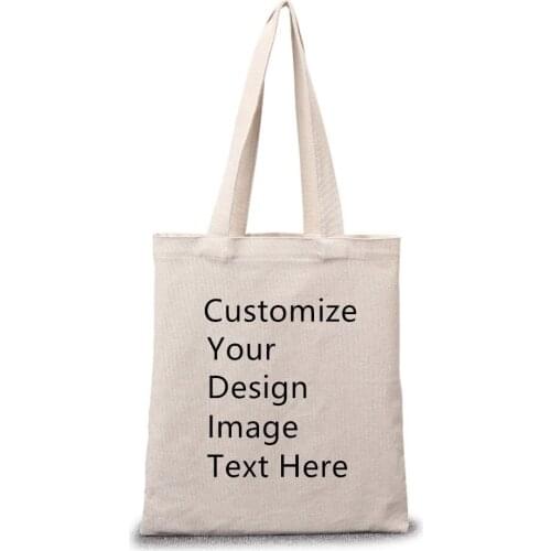 Customized Tote reusable Shopping Bag Add Your Text Print Original Design Image Unisex Fashion Travel Canvas Bags