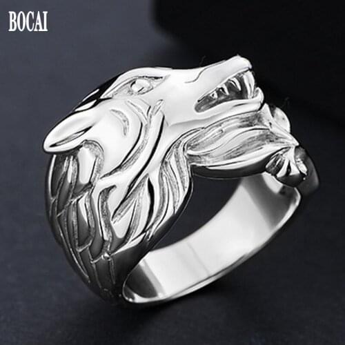 2020 new real S925 pure silver personalized wolf ring for men student men ring single domineering fashion gift
