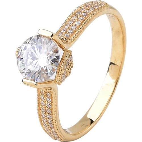 Real 925 Sterling Silver Rings Women Luxury Golden Engagement Classic Wedding Diamond Jewelry Gift Cute Elegant Trendy Lovely