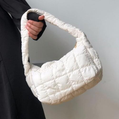 New Fashion plaid Women Underarm Bag White Nylon Female Single Shoulder Bags Ladies Simple Portable Hobos Handbags Clutch Purses