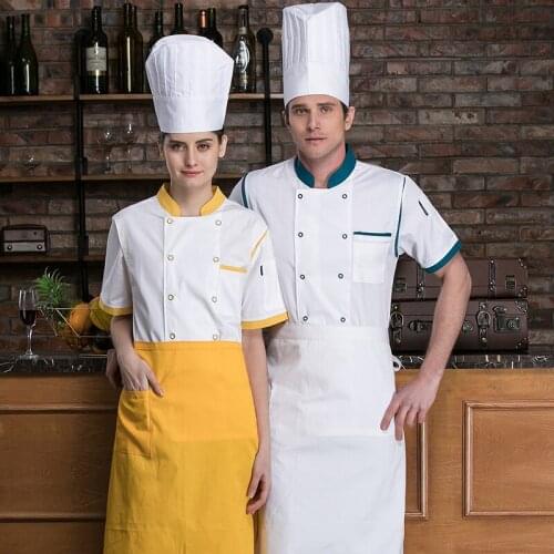 New Short Sleeve Master Chef Uniform Shirt Men and Women Bakery Cook Kitchen Jacket Catering Restaurant Canteen Cooking Workwear