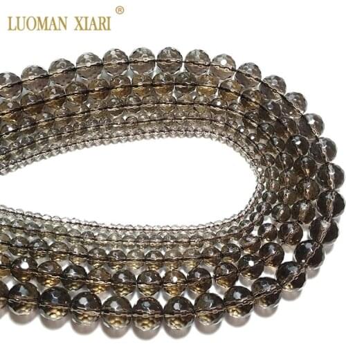 Wholesale Natural Stone Beads Faceted Smoky Quartzs Crystal For Jewelry Making DIY Bracelet Necklace 4/6/8/10/12mm Strand 15
