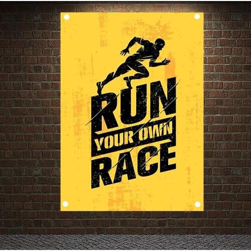 RUN YOUR OWN RACE Motivational Workout Posters Wall Chart Exercise Banners Flags Wall Art Tapestry Sticker Gym Wall Decoration