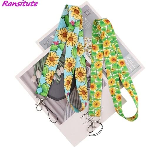 Ransitute R2009 Sunflowers Creative Lanyard Badge ID Lanyard Mobile Phone Rope Key Lanyard Neck Straps Accessories DIY Hang Rope