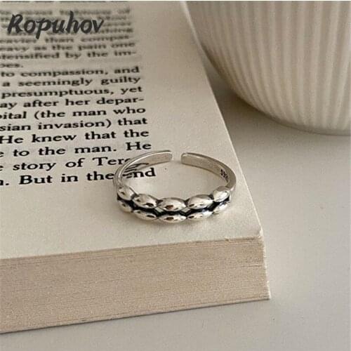 Ropuhov 2021 New 925 Silver Retro Old Double-layer Rice Ring Temperament Simple Design Ins Cold Wind Open Ring