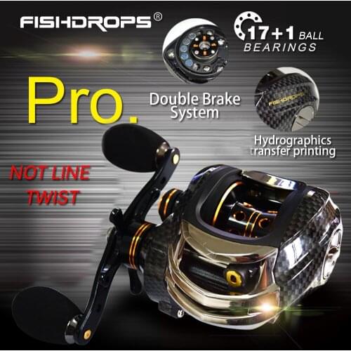 Fishdrops Carbon Fiber Baitcasting Fishing Reel 167g Two Brake Systems 18BB Carp Fishing Coils High Speed GT 7.2:1 Bass Fishing