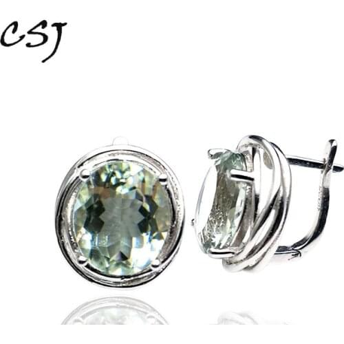 CSJ Real big Natural Green Amethyst good Clasp Earrings 925 Sterling Silver Fine Jewelry Women Lady Wedding engagment Party Gift