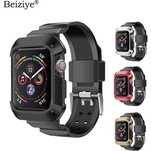 Sport Band for Apple Watch 44mm 40mm Series 4 5 bracelet Silicone Sports Watchband with Protective Case for iWatch Bands 3 2 1