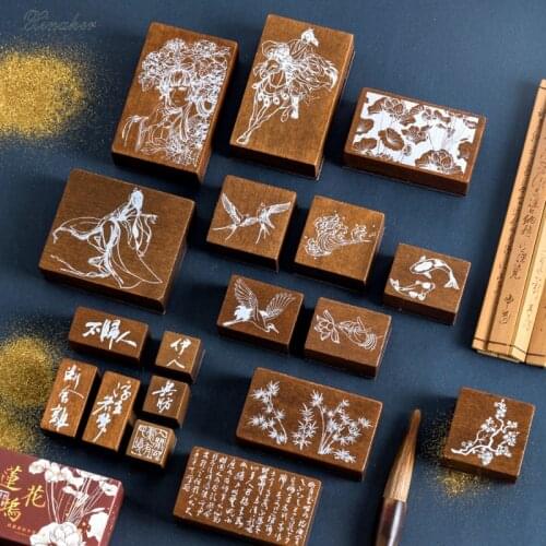 Vintage plant bamboo animal Chinese style stamp DIY wooden rubber stamps for scrapbooking stationery scrapbooking standard stamp