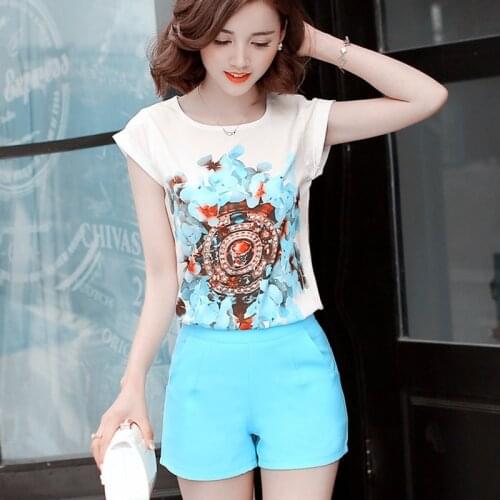 New Womens Summer Colorful Floral Printed T-Shirt Conjunto Feminino Chiffon Skirts Female Casual Streetwear Two Piece Set