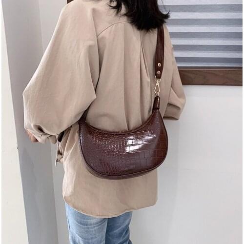 Lady Alligator Bag Retro PU Leather Half Moon Shoulder Bag Purse Luxurious Crossbody Bag Small Simple Bag Phone Handbags