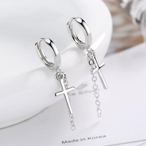 High Sence Smooth Cross Jewelry Goth Long 925 Sterling Silver Drop Earrings For Women Fashion Dangle Long Earring Tassel Chains