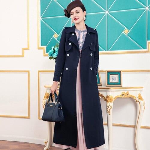 2021 Autumn Trench Coat for Office Lady Double Breasted Windbreaker Korean Fashion Runway Coat Turn-down Collar Outwear DZ1387