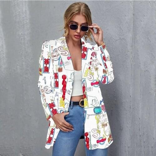 Fashion Female Irregular Lapel Print Long Sleeves Suit Jacket Elegant Autumn Winter Office Lady Coat Cardigan Casual Streetwear