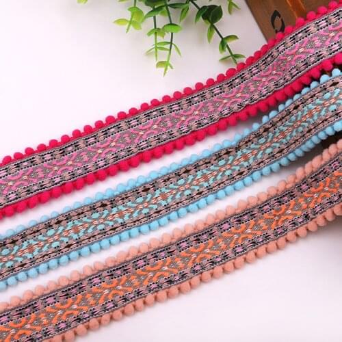 2 yards Color Double row pom pom 4cm Lace Clothing Home Bag backpack Textile Decoration Lace Accessories