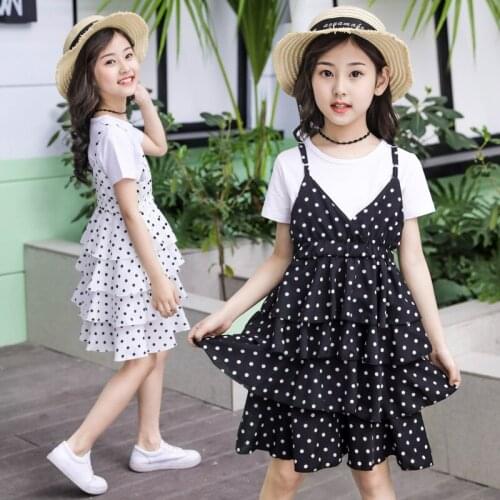 2019 Summer girls clothes children clothing set girls outfits white -sthirt+dress 2pcs suit teenage girls clothing kids clothes
