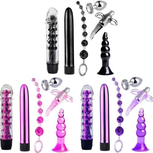 6pcs/set Vibrator Suction Cup Plug Prostate Stimulation Beads Butt Plug
