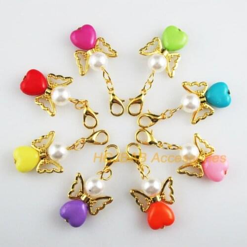 8 New 18x27mm Angel Charms Mixed Heart Acrylic Gold Color Retro With Lobster Claw Clasps