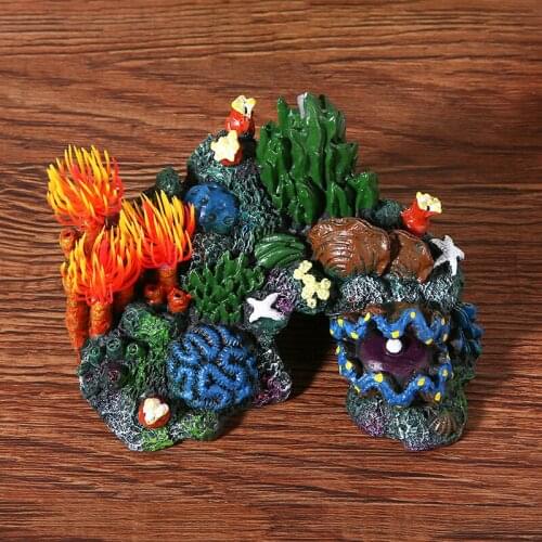 Aquarium Artificial Coral Reef Resin Coral Plant Shell Fish Tank Underwater Cave Ornament Decor 14*10*10cm